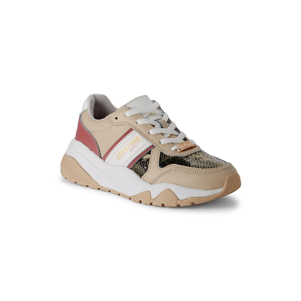 Roberto Cavalli Sport Chunky Mixed-Media Sneakers - White Pink - HIGHSTREET.CO.ZA